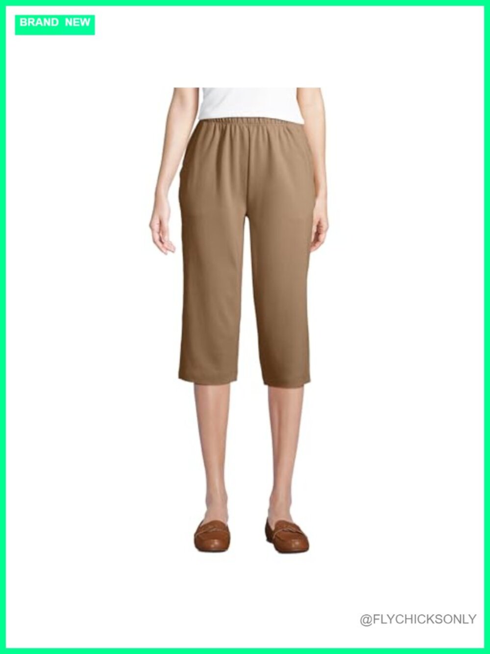 Lands' End Sport Knit Capri Pants 100% Cotton Pull On High Rise Cropped